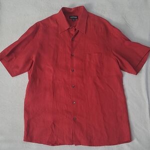 Country Road Linen Shirt Mens L Red Short Sleeve Button Up Casual Summer Y2K